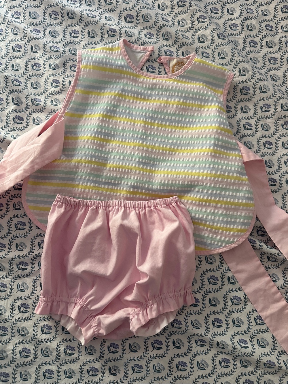 Pink Striped Baby Bib Set with Bloomers